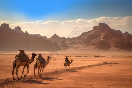两只骆驼在沙漠里图片