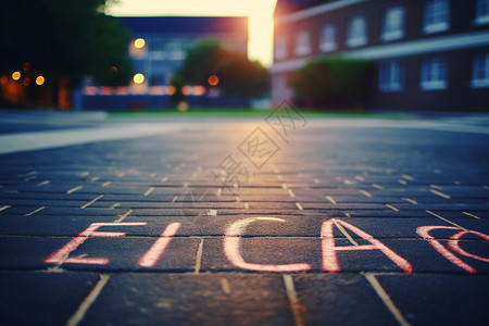 行人道上粉笔书写的字母背景图片