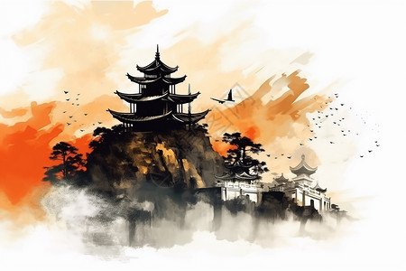中式复古的水墨风景背景图片