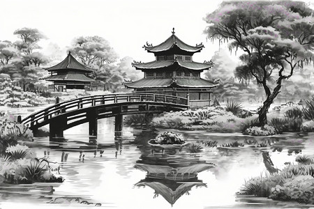 传统庭院建筑风景背景图片