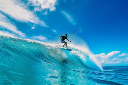 碧海蓝天滑板海洋海水冲浪的男性背景