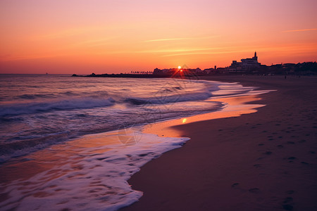 黄昏时沙滩的美丽景观高清图片