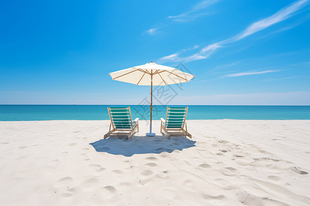 太阳伞沙滩椅海洋沙滩上的沙滩椅背景
