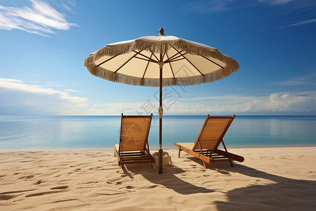 沙滩太阳伞和我海滩度假的椅子背景