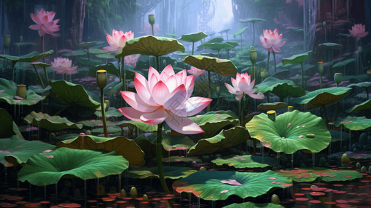 美丽池塘莲花背景图片