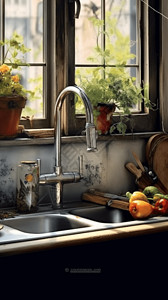 厨房水龙头和水槽图片