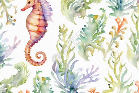 水族馆水生动物的插图背景图片