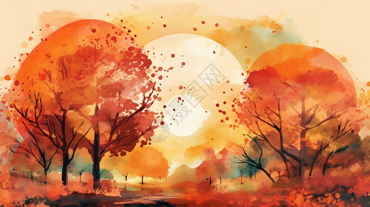秋天全景秋天的树叶的全景插图插画