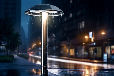 雨夜城市道路上的路灯图片