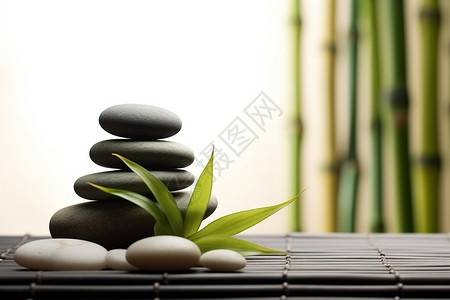 竹子和石头的禅宗概念高清图片