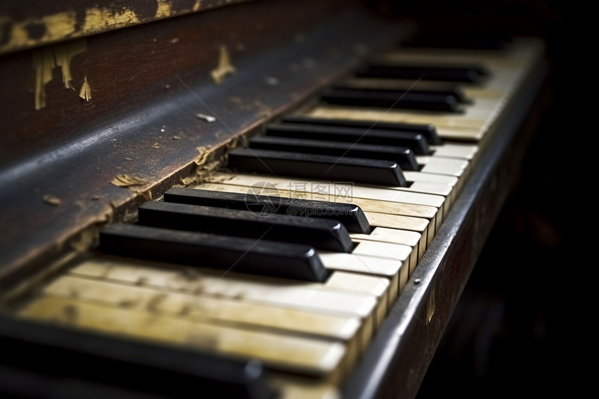 旧的和肮脏的钢琴键盘图片