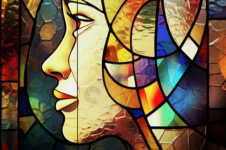 彩色玻璃的女性的脸图片