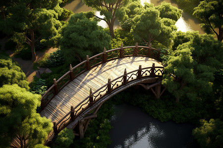 园林树木间的小桥图片