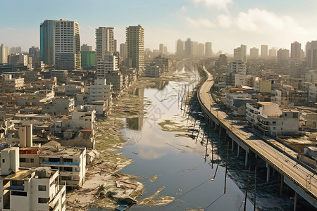 洪水后城市场景背景图片