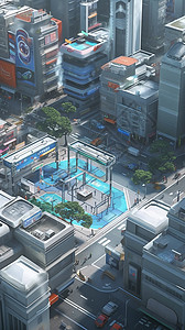 繁华的市中心的鸟瞰图背景图片