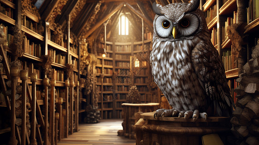 图书室和猫头鹰背景图片