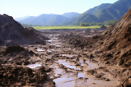 泥石流后的泥泞山路图片