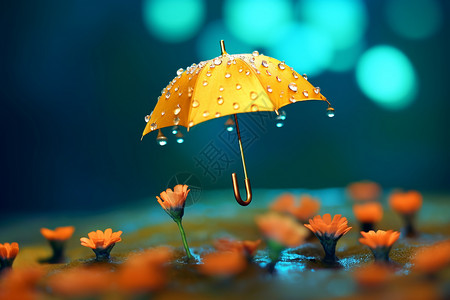 一把鲜花迷你雨伞特写设计图片
