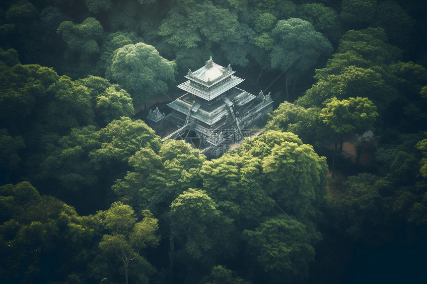 树木包围的寺庙图片