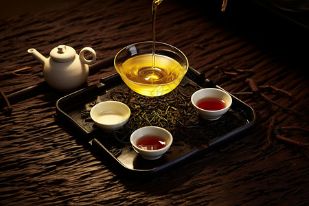 桌子上的普洱茶背景图片