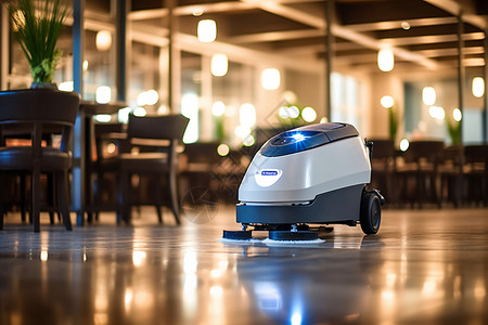 餐厅中的机器人地板清洁器背景