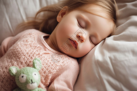 小女孩在床上熟睡背景图片