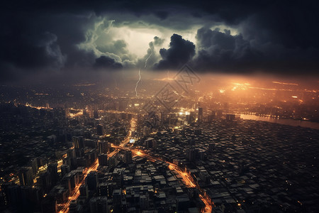 暴雨前的城市全景背景图片