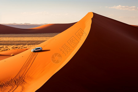 红色吉普车纳米比亚沙漠的风景背景