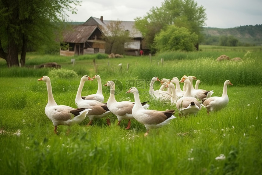 村庄的一群鹅图片