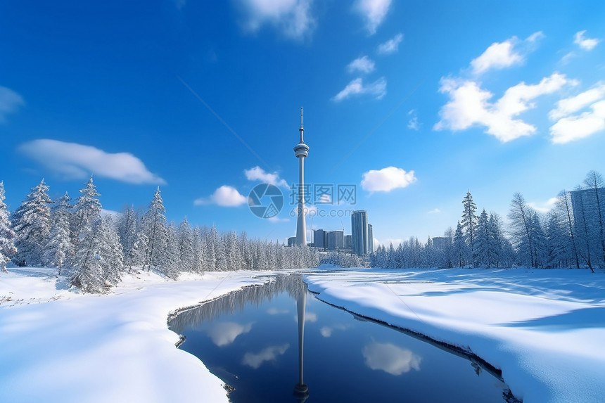 冬季的蓝天图片