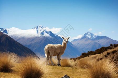 新西兰羊驼新西兰山脉风景背景