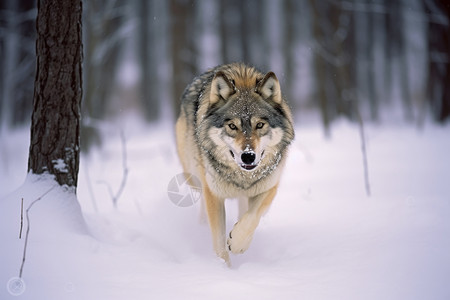 雪中奔跑的狼图片