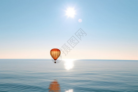 热气球飞海漂洋过海插画