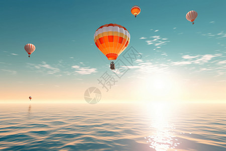 热气球飞海美丽的热气球插画
