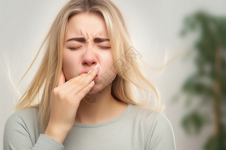 女生不舒服打喷嚏的女生背景