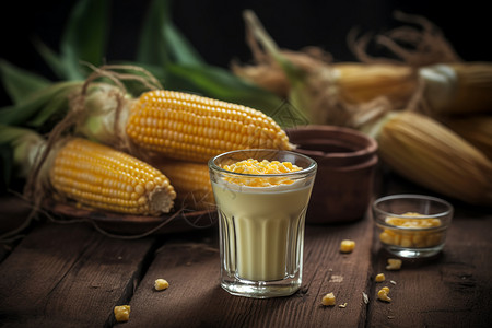 玉米棒和玉米汁背景图片