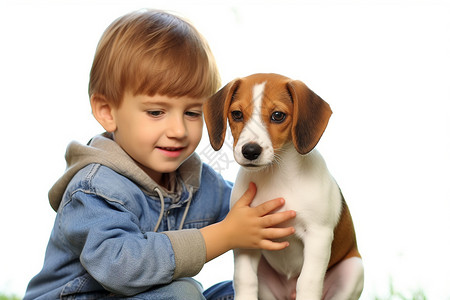 小男孩和他的宠物狗背景图片