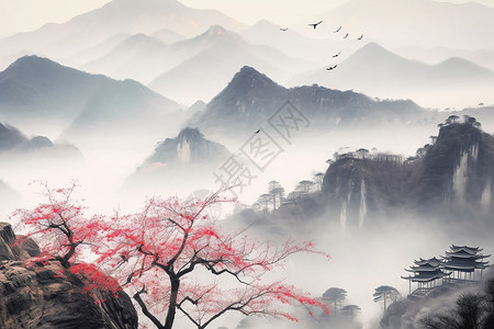 彩色中国风水墨画背景图片