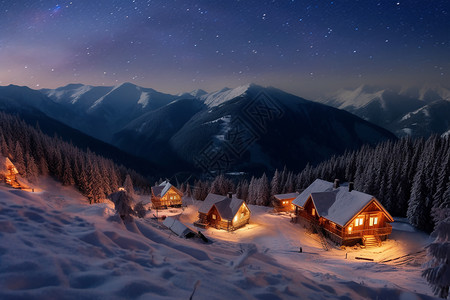 冬季的小木屋背景图片