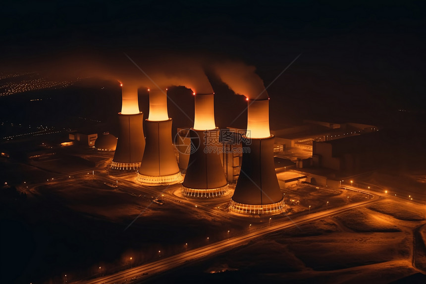 夜间的燃煤电厂图片