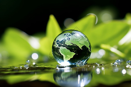 水珠树叶水里的地球设计图片