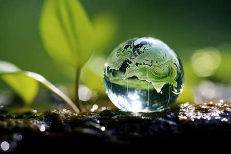 绿色小水珠土壤上的地球设计图片