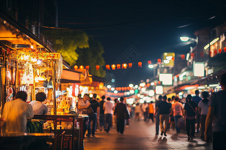 餐饮市场热闹的夜市背景