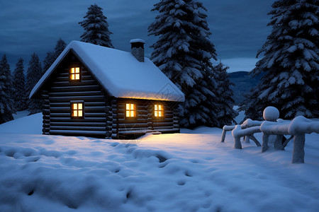 屋子夜景雪天的屋子插画