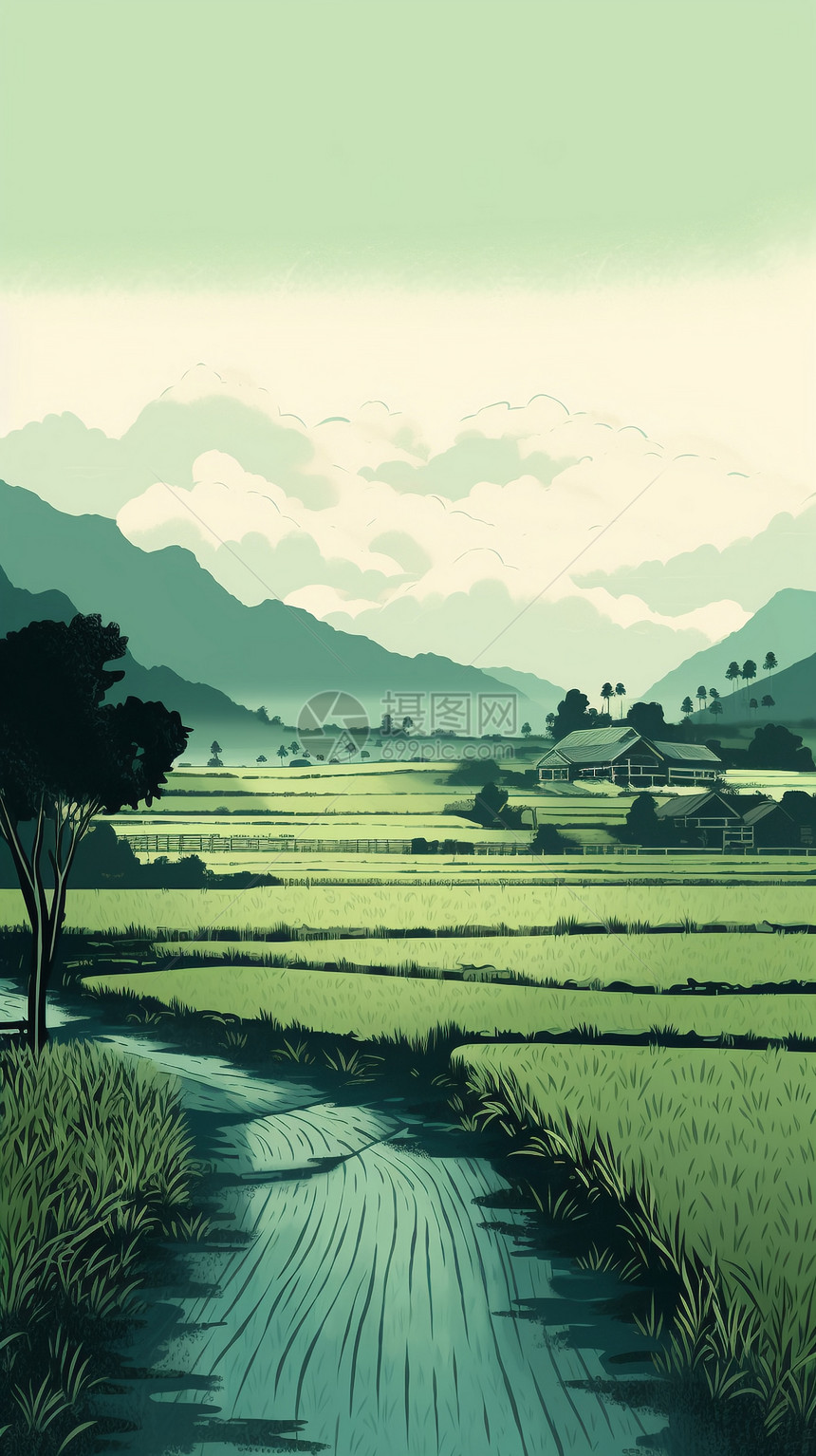 夏季风景如画的稻田景色图片