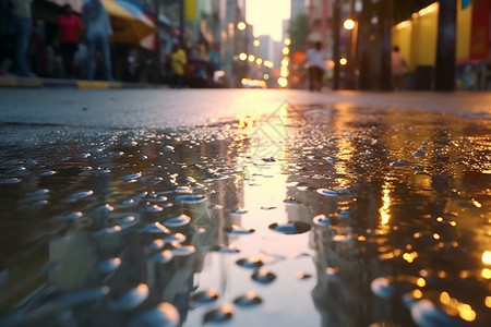 潮湿的街面下雨街面高清图片