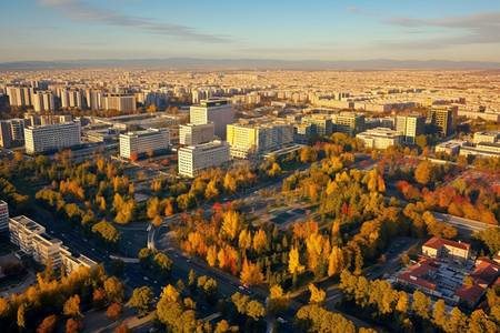 远景楼房繁华的城市背景