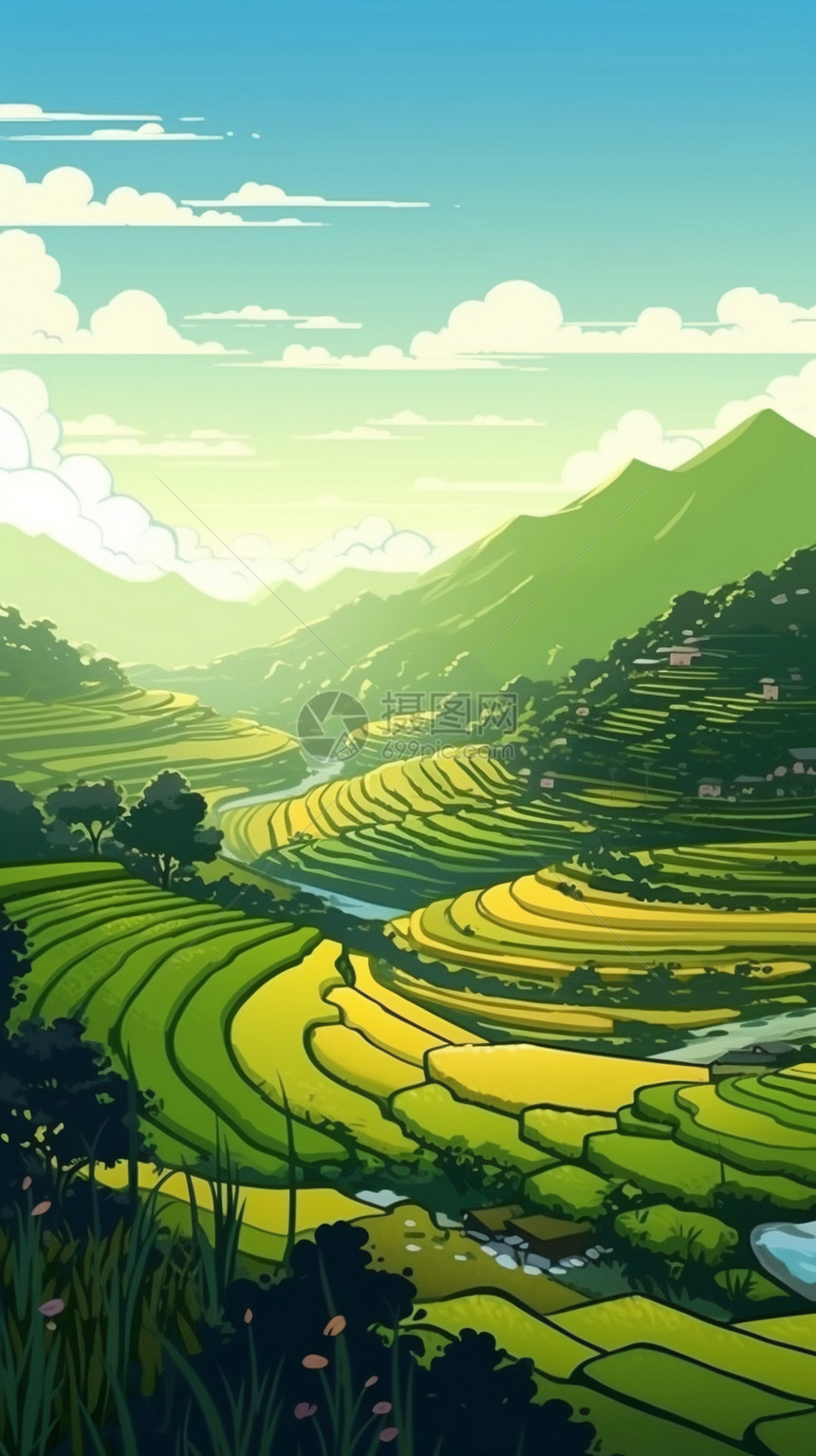 稻田的壮丽景色图片