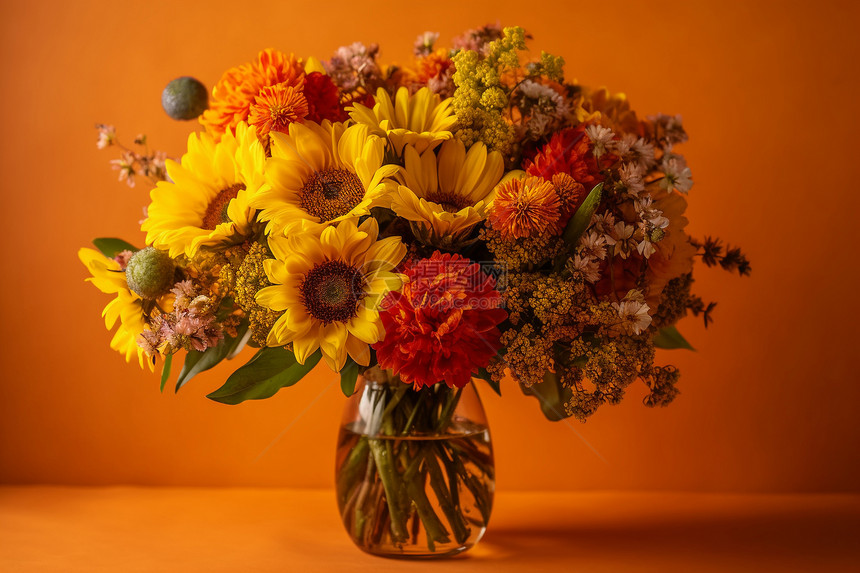 不同种类的花在花瓶中图片