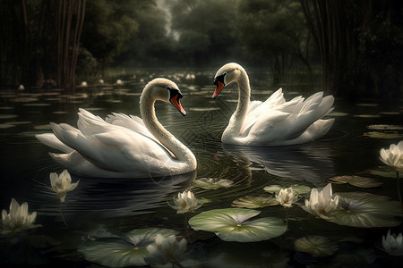 池塘里的漂亮天鹅背景图片